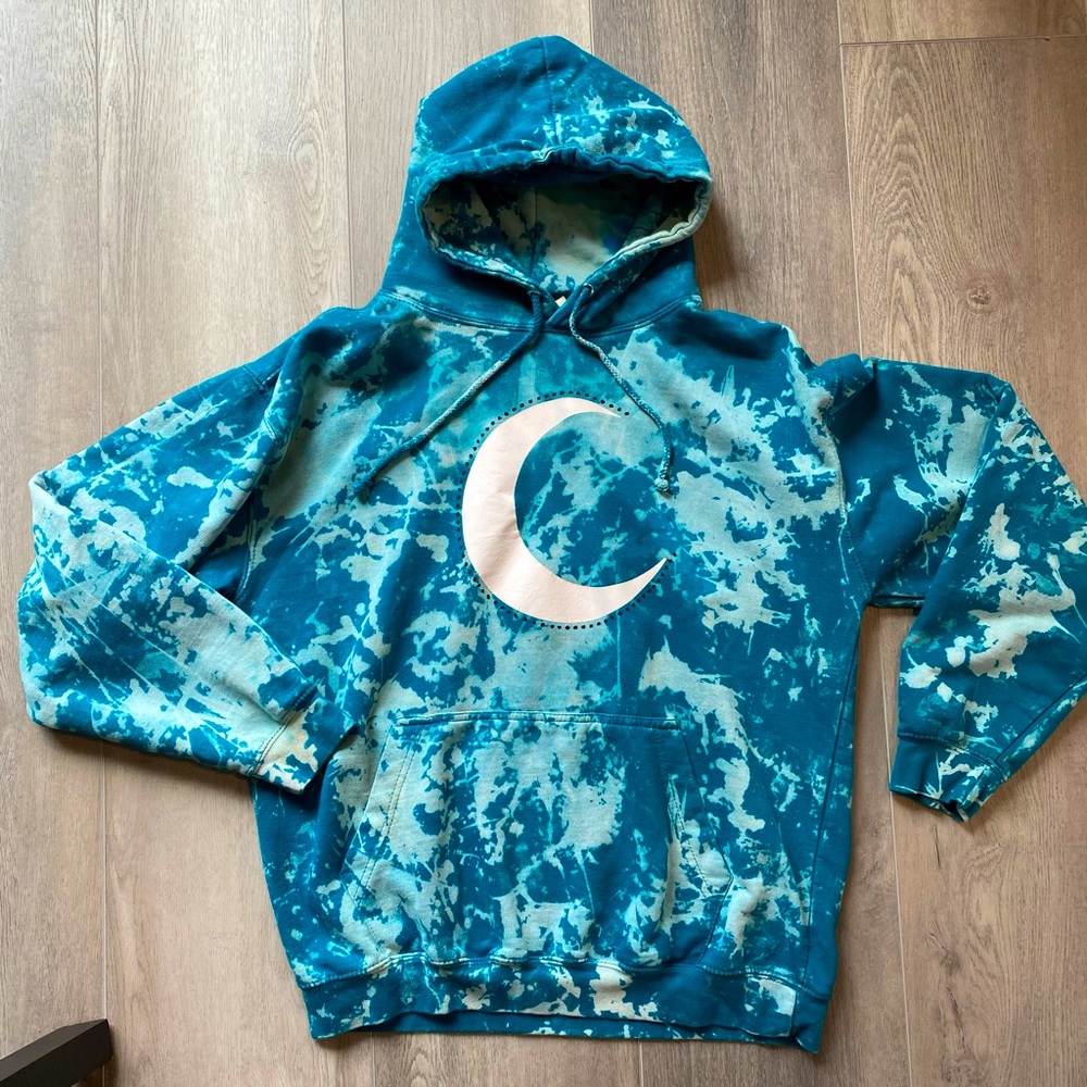 Moon phase woman’s hoodie size large. Teal reverse up cycled tie-dye hoodie Etsy